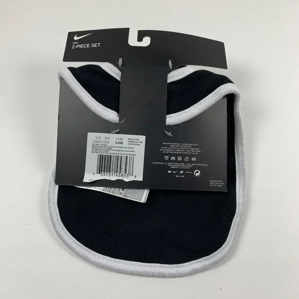 Nike Logo‎ Futura Bib Booties 2Pcs Set 0-6 Month New Born Baby Black Cotton 6243